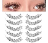 WUZIA 5 Pairs Cat Eye Lashes Looks Like Eyelash Extensions, Russian Strip Clear Band Natural Look Wispy Lashes, D Curl Volume Cross Multi layered Invisible Band Eyelashes (02B)