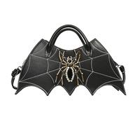 WUZIA Bat Wing Shoulder Bag Halloween Purse PU Leather Spider Web Crossbody Bag Funny Goth Bat Purse for Women(Black)