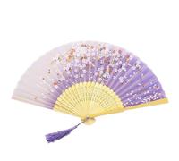 WUZIA Chinese Japanese Exude Elegance with our Silk Folding Fan Vintage Style Fan Wooden Shank Dance Fan for Decoration
