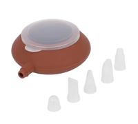 WUZIA Food Grade Silicone Macaron Piping Pot Kit with 5 Interchangeable Nozzles, Reusable Cake Decorating Tool for Baking and Pastry, Brown