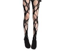 WUZIA Gothic Women's Fishnet Stockings Ripped Lace Tights Hollowed-out Retro Style for Cosplay Black Polyester Elastic Fit 40-85kg