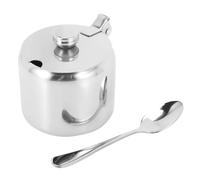WUZIA Mini Sugar Container with Lid and Spoon, 7.5cm Diameter Silver Stainless Steel Sauce Can for Sugar, Salt, Jam