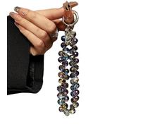 WUZIA Phone Wrist Strap Lanyard Chain, Purple Glitter Crystal Bead Pendant Keychain Bag Accessory for Women