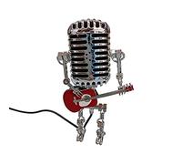 WUZIA Vintage Microphone Robot Lamp, Play Guitar Metal Desk LED Night Light Miniature Craft for Office and Home Decoration, 16x10x8cm(Red)