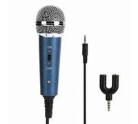 WUZIA Wired Condenser Microphone, 3.5mm Jack Cardioid Mic with U-Shaped Audio Adapter, Blue, Handheld 6.6 Ft Cable Microphone for Computer Karaoke