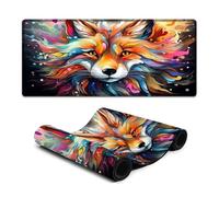 wuzihanptpt Stitched Edges Mouse Pad Colorful Neon Fox Computer Keyboard Mouse Mat 40x90cm Large Desk Pad for Office Gaming Laptop Women Kids