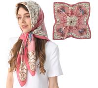 WUZININGLE 100% Mulberry Silk Head Scarf for Sleeping 35"x35" Square Silk Hair Scarf for Women Lightweight Bandana Large, Gorgeous Carriage-pink, 35x 35 inches