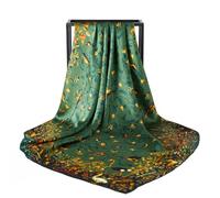 WUZININGLE 43" Large Square Silk Head Scarf Stain Bandanas for Women 100% Silk Scarf for Hair Wrapping at Night, Animal Forest-(green), 43x43 inches