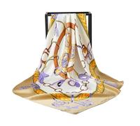 WUZININGLE 43" Large Square Silk Head Scarf Stain Bandanas for Women 100% Silk Scarf for Hair Wrapping at Night, Shiny Chains-(brown), 43x43 inches