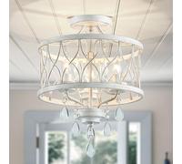 WUZUPS Chandelier 3-Light Vintage Farmhouse Industrial Semi-Flush Mount Ceiling Light Lighting Fixture for Foyer Bedroom Hallway Storage Room Kitchen Bathroom, H 40.6 x W 32.5, E14 Base, Antique White