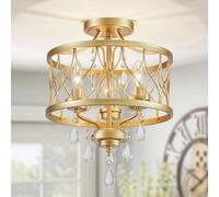WUZUPS Chandelier 3-Light Vintage Farmhouse Industrial Semi-Flush Mount Ceiling Light Modern Lighting Fixture for Foyer Bedroom Hallway Storage Room Kitchen Bathroom, H 40.6 x W 32.5, E14 Base, Gold