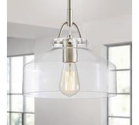 WUZUPS Chandelier Rustic Farmhouse Industrial Round Ceiling Pendant LED Light Fixture with Clear Glass Shades for Dining Room Kitchen Island Foyer Entryway, H24 W27, E27 Base, Brushed Nickel