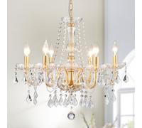 WUZUPS Crystal Candle Chandelier Pendant Flushmount Ceiling Light Modern Lighting Fixture for Bedroom Hallway Bar Kitchen Bathroom, H 68 x W 56, Gold, E14 Base