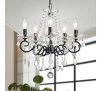WUZUPS Crystal Candle Chandelier Pendant Flushmount Ceiling Light Modern Lighting Fixture for Bedroom Hallway Bar Kitchen Bathroom, H42 W43, Black, E14 Base
