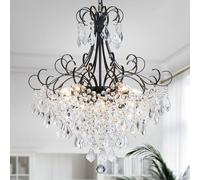 WUZUPS Crystal Chandelier 10 Light Pendant Light Modern Lighting for Dining Room, Hallway, Bedroom, Kitchen, Bathroom, H 27.6" x W 22.8", E12 Base, Black