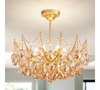 WUZUPS Crystal Chandelier 6-Light Pendant Ceiling Light Modern Lighting Fixture for Bedroom Hallway Bar Kitchen Bathroom, H 48.7 x W 50, E14 Base, Gold
