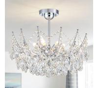 WUZUPS Crystal Chandelier 6-Light Pendant Ceiling Light Modern Lighting Fixture for Bedroom Hallway Bar Kitchen Bathroom, H 48.7 x W 50, E14 Base, Antique White