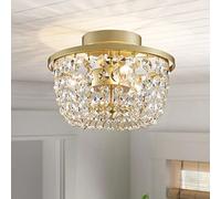WUZUPS Crystal Chandelier Semi-Flushmount Ceiling Light Modern Lighting Fixture for Bedroom Hallway Bar Kitchen Bathroom, H 19.3cm W 25 cm, Gold, G9 Base