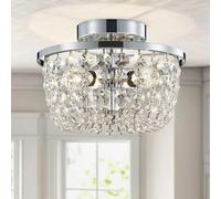 WUZUPS Crystal Chandelier Semi-Flushmount Ceiling Light Modern Lighting Fixture for Bedroom Hallway Bar Kitchen Bathroom, H 19.3cm W 25cm, Chrome, G9 Base