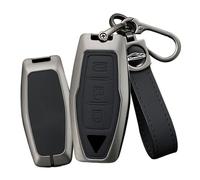 WUZUTU Car Key Fob Case Cover Remote Control Compatible with Mitsubishi Outlander 2021 2022 2023 2024 2025 Premium Leather Metal Shell Protection Key Bag Keyring 2 Buttons-A1 Black