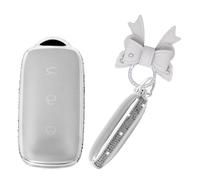 WUZUTU Diamond TPU Shell Car Key Fob Case Compatible with Geely Galaxy EX5 E5 E8 L6 L7 Max 2024 2025 Starry 8 E5 Proton E.MAS 7 Starship L7 2025 Waterpoof Key Fob Cover Keyring 3 Buttons-A Silver