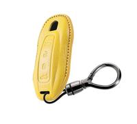 WUZUTU Durable Car Key Fob Cover Case Compatible with Porsche Macan EV Macan 4 2024 2025 Anti-Scratch Protective Shell Premium Leather Lightweight Key Protector 4 Buttons-Yellow