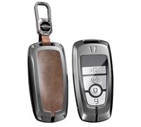 WUZUTU Durable Leather Car Key Fob Cover Compatible with Ford F250 F350 Explorer Expedition 2025 2026 Escape Edge for Lincoln Navigator 2026 Metal Protection Keychain Holder 2/3/4/5 Buttons-B Brown