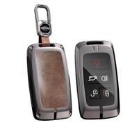 WUZUTU Durable Leather Car Key Fob Cover Compatible with LR2 LR4 Range Rover Discovery Vogue Evoque Freelander2 Jaguar I-Pace F-Type XEL XFL XJL C-X16 2018-2025 Metal Key Holder 4 Buttons-B Brown
