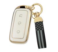 WUZUTU Fashion Gold Edged TPU Car Key Fob Cover Compatible with Geely Galaxy EX5 E5 E8 L6 L7 Max 2024 2025 Starry 8 E5 Proton E.MAS 7 Starship L7 Smart Remote Control Key Protector 3 Buttons-D White