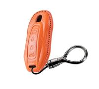 WUZUTU Full Protection Car Key Fob Cover Compatible with Porsche Macan EV Macan 4 2024 2025 Waterproof Drop-Proof Fully Inclusive Leather Key Case Key Holder 4 Buttons-Orange
