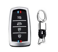 WUZUTU Glow in The Dark Car Key Fob Cover Case Compatible with Genesis GV60 GV80 G70 G90 2022 2023 2024 2025 Zine Alloy Frame Illuminated Silicone Key Shell with Keychain 4 Buttons-A2 Silver