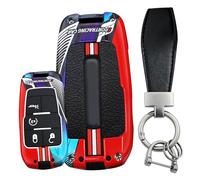 WUZUTU Illuminated Silicone Car Key Fob Case Compatible with Dodge Ram 1500 2500 2024 2025 2026 3500 4500 2022 2023 5500 2025 2026 Hard Metal Frame Visible Key Cover Key Fob Holder 4 Buttons-A Red