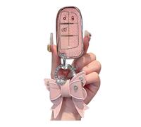 WUZUTU Key Case Car Key Case Protective Cover Compatible with Jeep Grand Cherokee Renegade for Chrysler 300C Lancia for Dodge Challenger Women's Soft TPU Key Cover 3 Buttons A-Pink