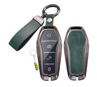 WUZUTU Leather Car Key Case Metal Key Case Key Case Protective Key Case Key Ring Compatible with BYD Han Ev Tang Dm Qin Plus Song Plus Yuan Dolphin Atto 3 Seal U DM-i B-Green