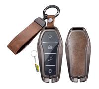 WUZUTU Leather Car Key Case Metal Key Case Key Case Protective Key Case Key Ring Compatible with BYD Han Ev Tang Dm Qin Plus Song Plus Yuan Dolphin Atto 3 Seal U DM-i B-Brown