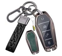 WUZUTU Leather Car Key Case Metal Key Case Key Case Protective Key Case Key Ring Compatible with BYD Han Ev Tang Dm Qin Plus Song Plus Yuan Dolphin Atto 3 Seal U DM-i A-Green