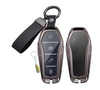 WUZUTU Leather Car Key Case Metal Key Case Key Case Protective Key Case Key Ring Compatible with BYD Han Ev Tang Dm Qin Plus Song Plus Yuan Dolphin Atto 3 Seal U DM-i B-Black