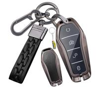 WUZUTU Leather Car Key Case Metal Key Case Key Case Protective Key Case Key Ring Compatible with BYD Han Ev Tang Dm Qin Plus Song Plus Yuan Dolphin Atto 3 Seal U DM-i A-Black