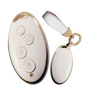 WUZUTU Lightweight Car Key Shell Key Case Cover Compatible with BYD Qin 80 Song Max Yuan S7 Premium TPU Soft Full Protection Smart Control Key Bag Key Holder with Keychain Keyring-A White