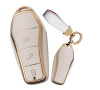 WUZUTU Lightweight Car Key Shell Key Case Cover Compatible with BYD Qin Plusdmi Atto 3 Han EV Dolphin Song Pro Premium TPU Soft Full Protection Key Bag Holder with Keychain-A White