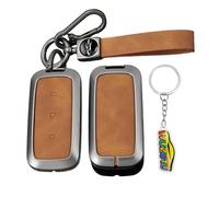 WUZUTU Metal Frame Protective Key Case Keyless Go Protection Car Key Cover Compatible with Geely EX5 Galaxy E5 E8 Galaxy Starship 7 EM-i 2024 2025 2026 Key Box Keychain A-Brown