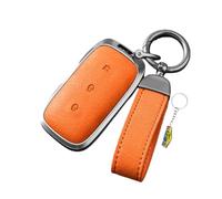 WUZUTU Metal Leather Car Key Fob Cover Case Compatible with Geely Geely EX5 SE Pro Max SUV 2025 2026 Key Holder Shell Remote Protector with Keyring Keychain 3 Buttons Accessories-C Orange