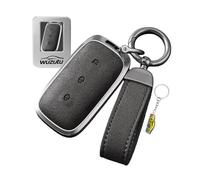 WUZUTU Metal Leather Car Key Fob Cover Case Compatible with Geely Geely EX5 SE Pro Max SUV 2025 2026 Key Holder Shell Remote Protector with Keyring Keychain 3 Buttons Accessories-C Dark Grey