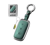 WUZUTU Metal Leather Car Key Fob Cover Case Compatible with Geely Geely EX5 SE Pro Max SUV 2025 2026 Key Holder Shell Remote Protector with Keyring Keychain 3 Buttons Accessories-A Green
