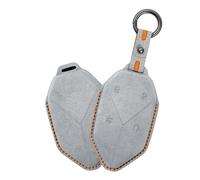 WUZUTU Premium Leather Protection Car Key Fob Cover Case Compatible with BYD Equation DMI Formula Leopard Super 3 5 8 9 2023 2024 Car Accessories Key Fob Protector Key Ring 4 Buttons-Titanium Gray