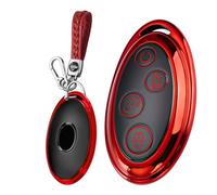 WUZUTU Premium TPU Full Protection Key Shell Compatible with BYD Qin 80 Song Max Yuan S7 Soft Smooth Surface Anti-Scratched Decoration Key Bag Key Case Cover with Keychain-A Red