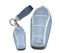 WUZUTU Premium TPU Full Protection Key Shell Compatible with BYD Qin Plusdmi Atto 3 Han EV Dolphin Song Pro Soft Smooth Surface Anti-Scratched Decoration Key Bag with Keychain-A Gray