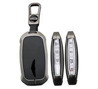 WUZUTU Smart Control 5/6/7/8 Buttons Car Key Fob Case Cover Compatible With Genesis GV60 G80 G90 G90RS4 2023 2024 2025 2026 GV80 2025 G70 2024 2025 Leather Metal Shell Keychain Key Holder-A2 Black