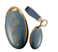 WUZUTU Smart Keyless Entry Remote Control Car Key Case Compatible with BYD Qin 80 Song Max Yuan S7 TPU Soft Full Protection Waterproof Key Shell Key Bag with Keyring-A Gray