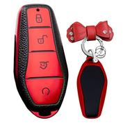 WUZUTU Smart Keyless Entry Remote Control Car Key Case Compatible with BYD Qin Plusdmi Atto 3 Han EV Dolphin Song Pro Soft Full Protection TPU Key Shell Bag with Keyring-B Red